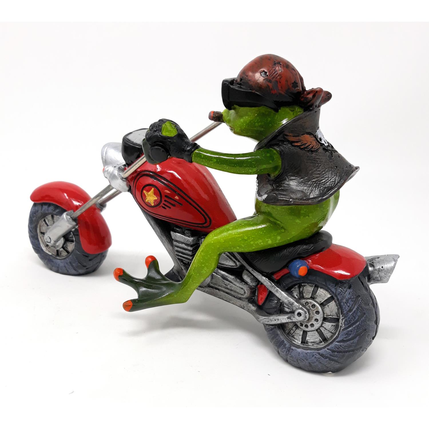 22cm Formano Froschhausen Dekofigur Frosch auf rotem Motorrad Biker Frosch L