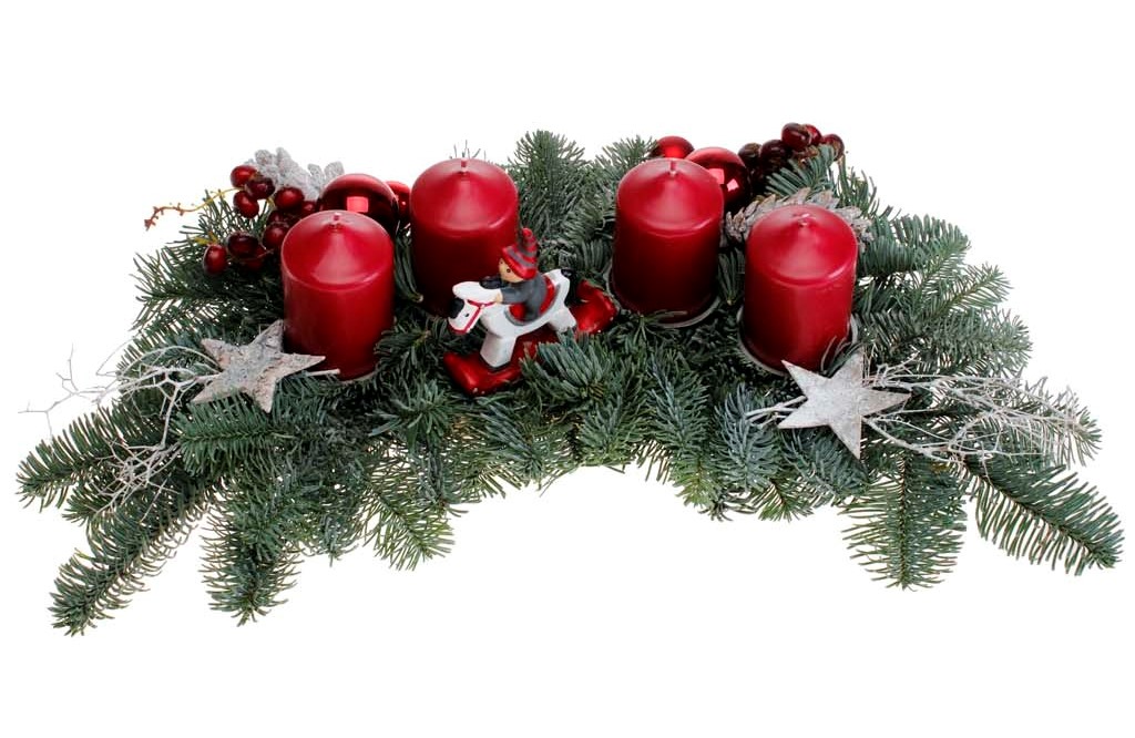 CreaFlor Themen ca. Weihnachten | rot CreaFlor 4 Kerzen BOGEN Home Home | | & Anlässe mit | 45cm Adventsgesteck Gestecke Tischgesteck & Adventskränze