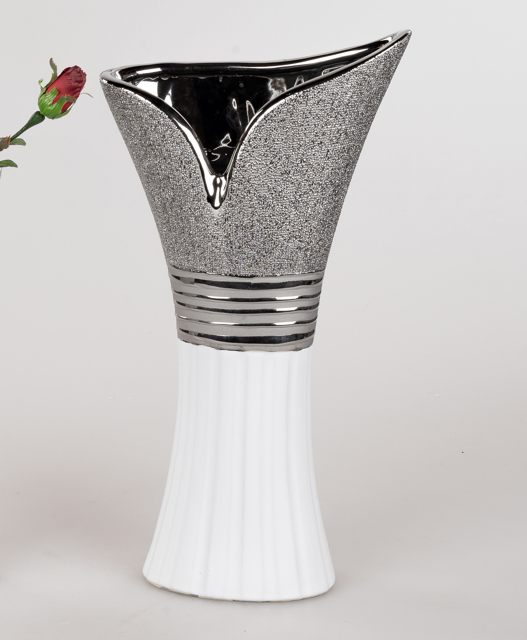 24 cm hoch Keramik weiss silber bauchig Blumenvase 722508 ♥ Formano Vase ca 