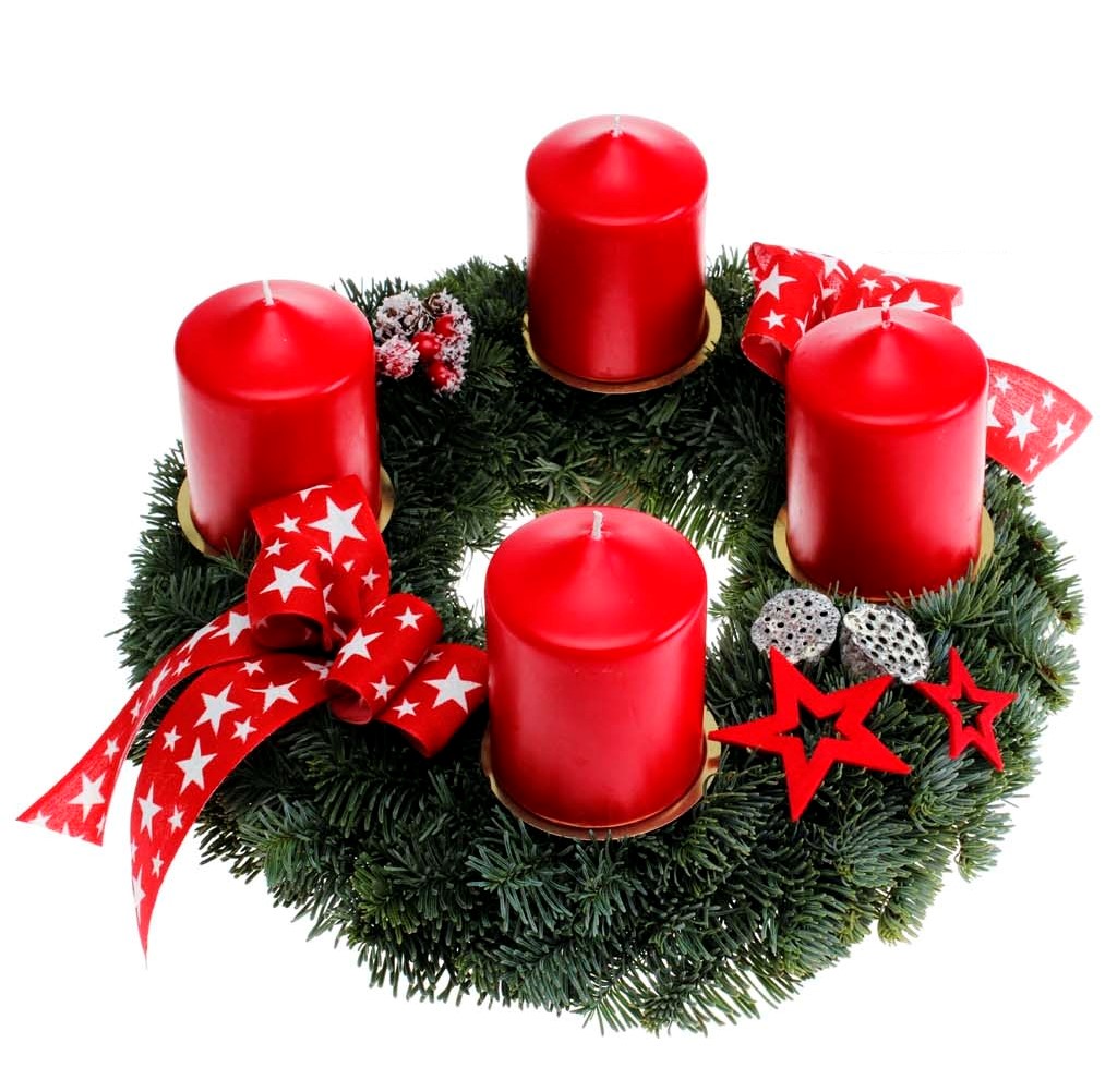 Adventskranz ca.35 cm mit Home Weihnachten Kerzen Anlässe & | Adventskränze Themen CreaFlor Gestecke | | | CreaFlor & Home rot dekoriert